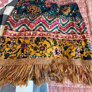 Anthropologie Multicolor Patterned Fringe Skirt